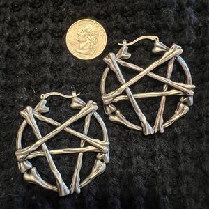 Killstar Summon Spirits Bone Witchy Pentagram Pentacle Hoop Earrings